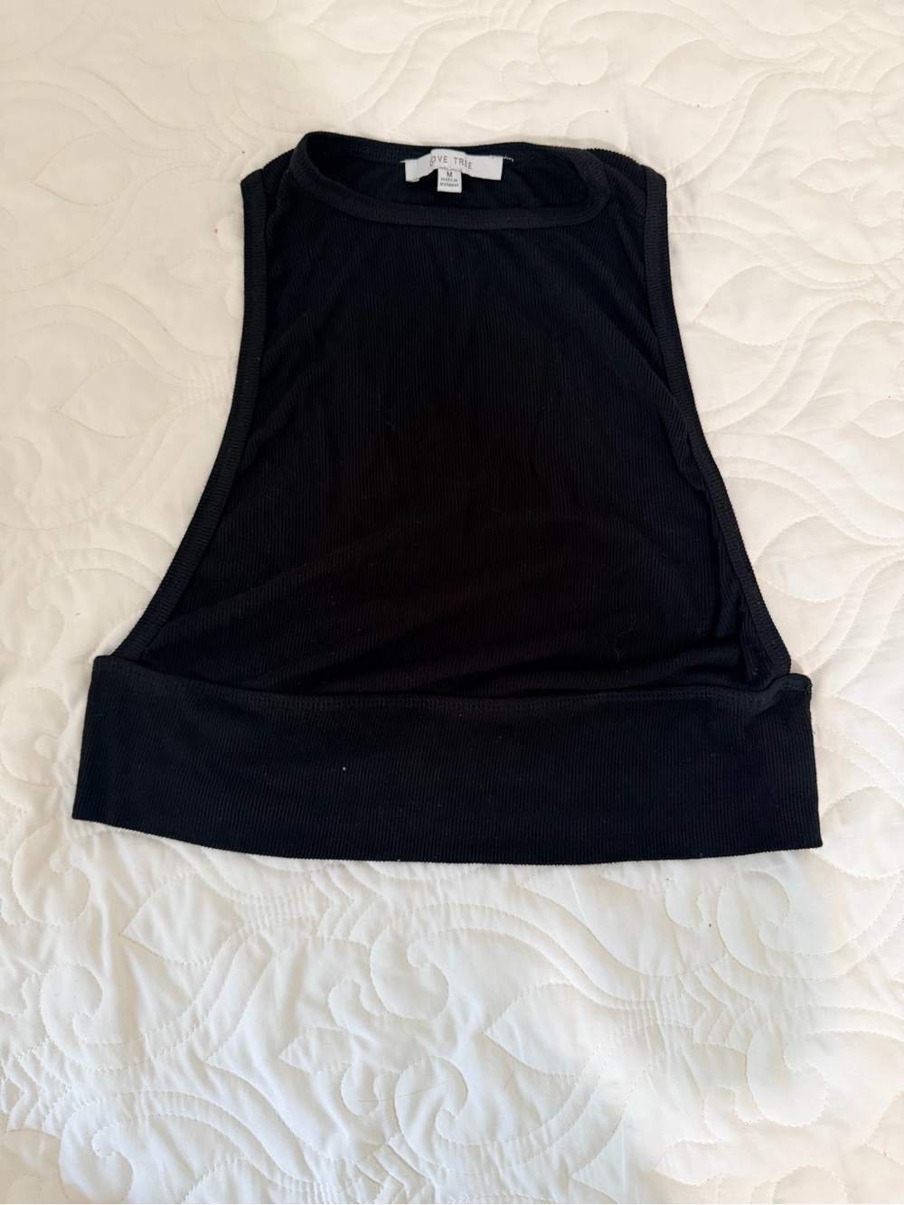 Love Tree Black High Neck Ribbed Sleeveless Crop Top Tank M